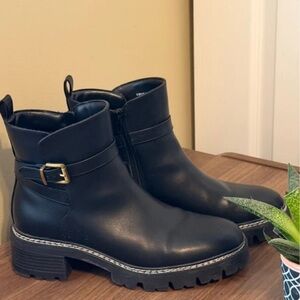 St. John's Bay Black Chunky Lug Ankle Boots with Buckle